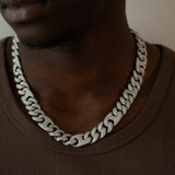 15mm Pig Nose Cuban chain in VVS moissanite, S925 silver – iconic statement design by Clazoire