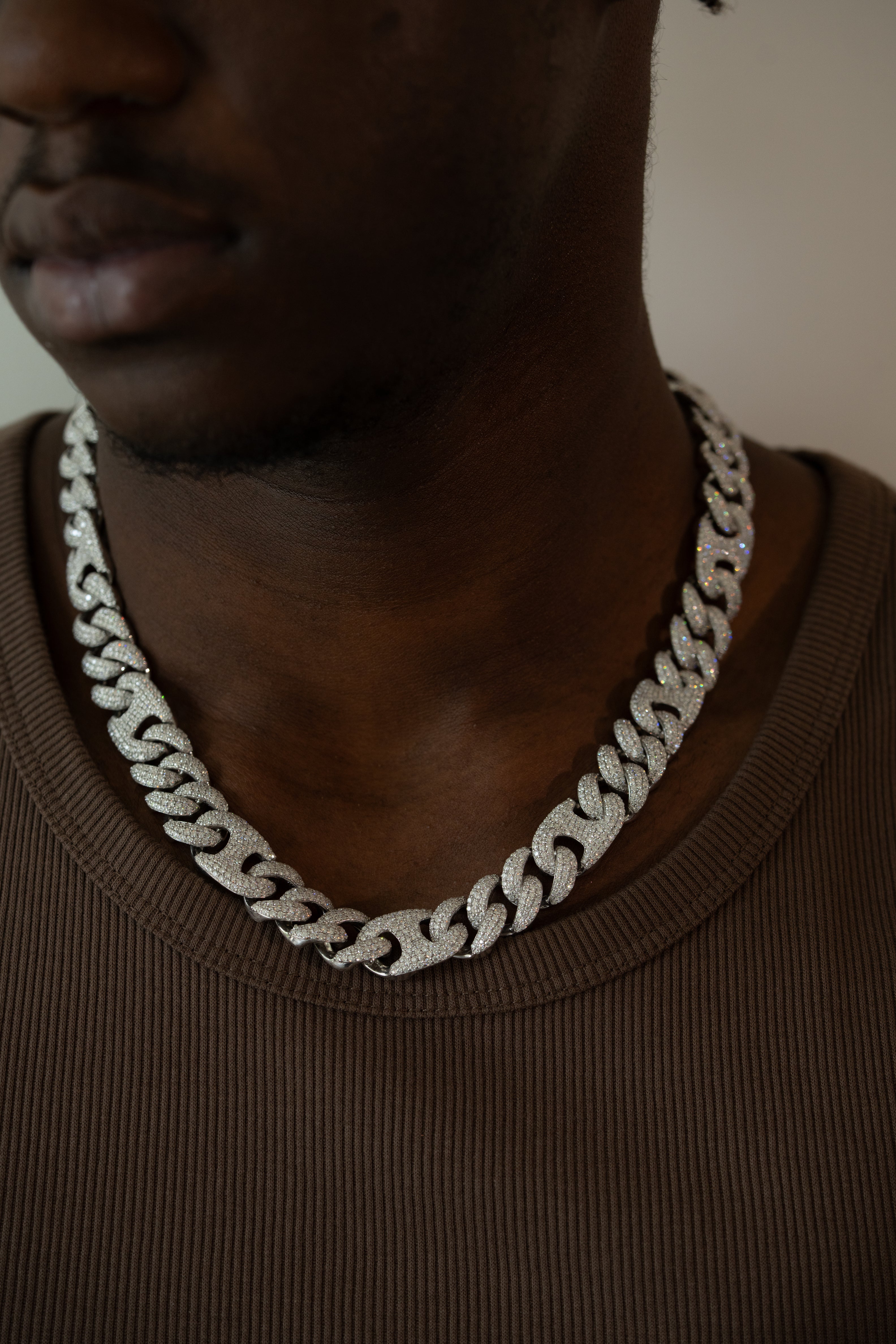 15mm Pig Nose Cuban chain in VVS moissanite, S925 silver – iconic statement design by Clazoire