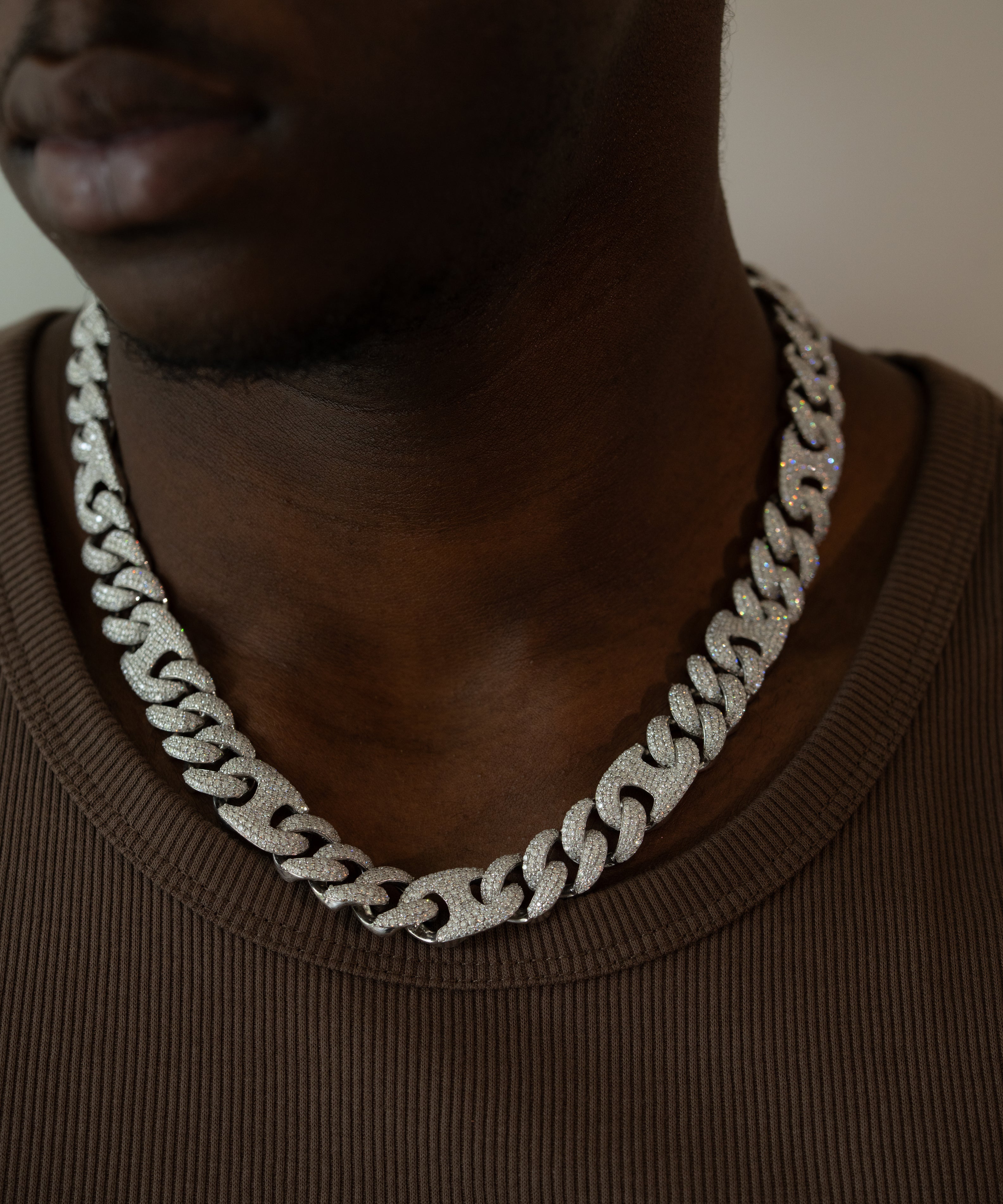 15mm Pig Nose Cuban chain in VVS moissanite, S925 silver – iconic statement design by Clazoire