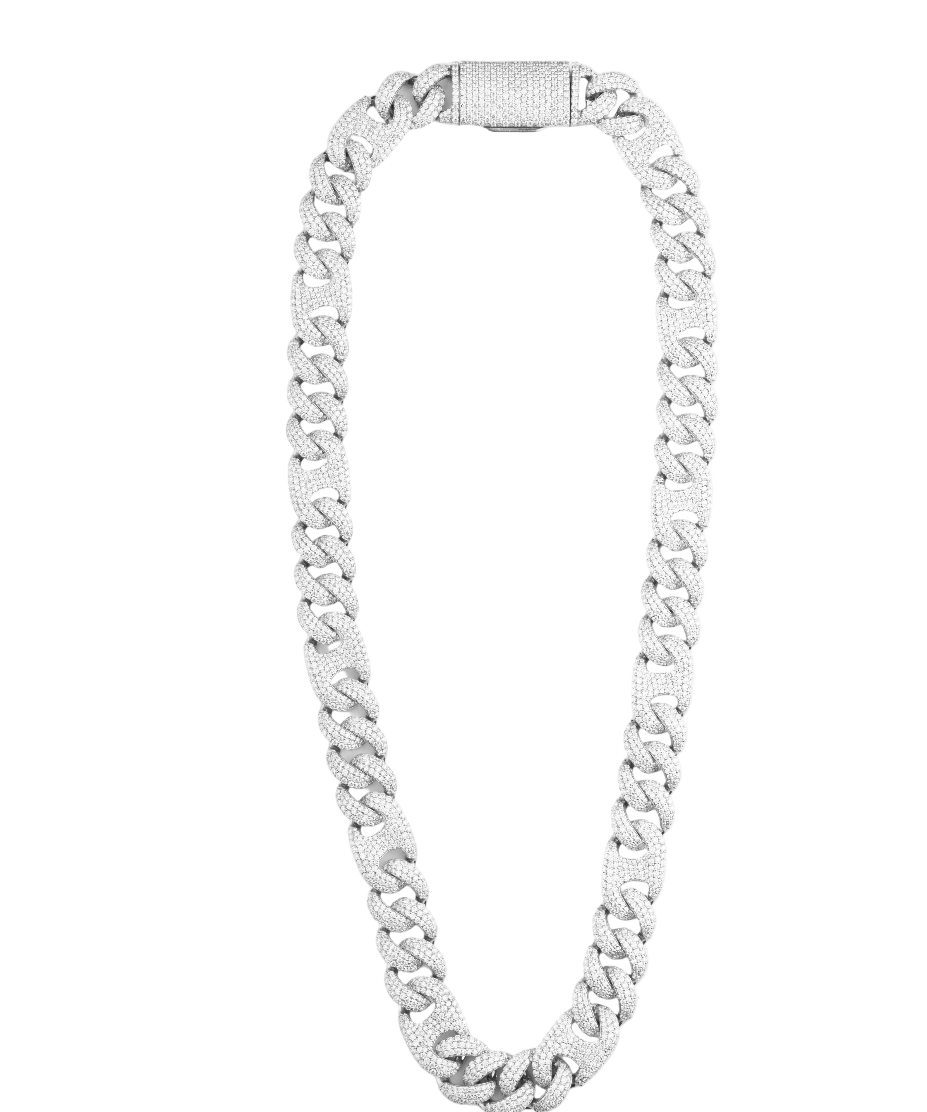 15mm Pig Nose Cuban chain in VVS moissanite, S925 silver – iconic statement design by Clazoire